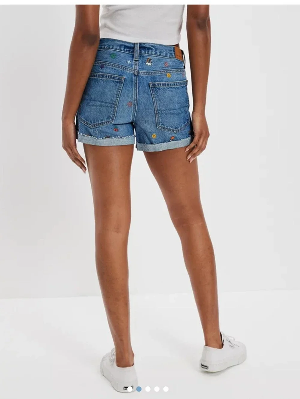 American Eagle 90's Boyfriend Embroidered Rainbow Denim Shorts